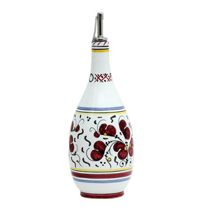 ORVIETO RED ROOSTER: Olive Oil Bottle Dispenser with Metal Capped Pourer - DERUTA OF ITALY