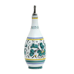ORVIETO GREEN ROOSTER: Olive Oil Bottle Dispenser with Metal Capped Pourer - DERUTA OF ITALY