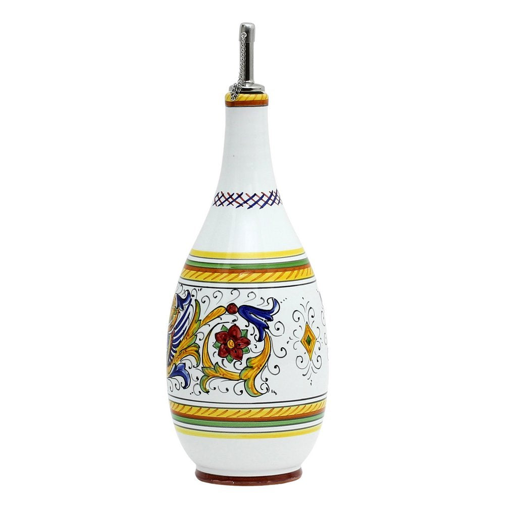 RAFFAELLESCO: Olive Oil Bottle Dispenser with Metal Capped Pourer - DERUTA OF ITALY