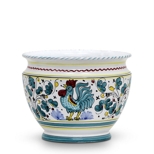 ORVIETO GREEN ROOSTER: Luxury Cachepot Planter SM - DERUTA OF ITALY