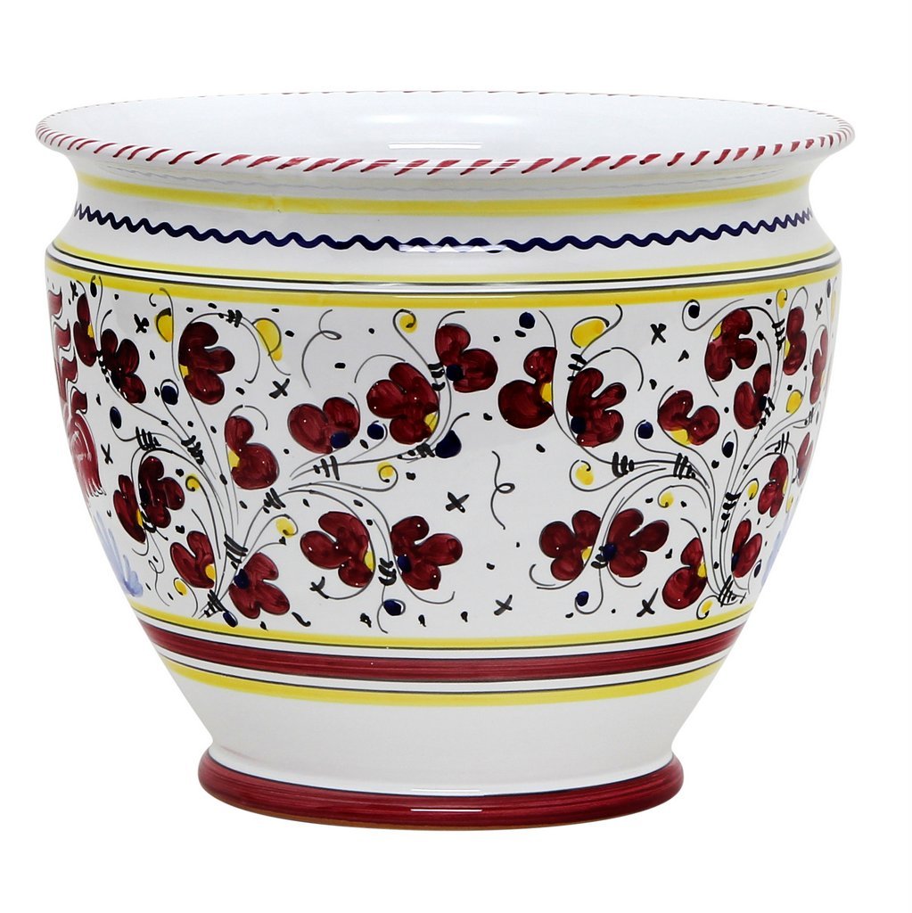 ORVIETO RED ROOSTER: Luxury Cachepot Planter Large - DERUTA OF ITALY