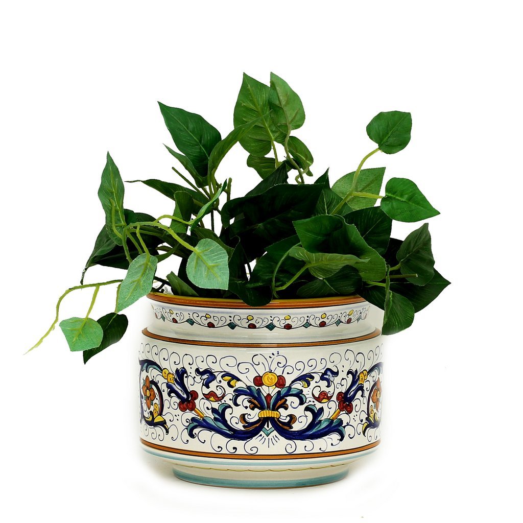 RICCO DERUTA: Cylindrical Cover Pot Ricco Deruta Design - Cachepot Planter (Small) - DERUTA OF ITALY