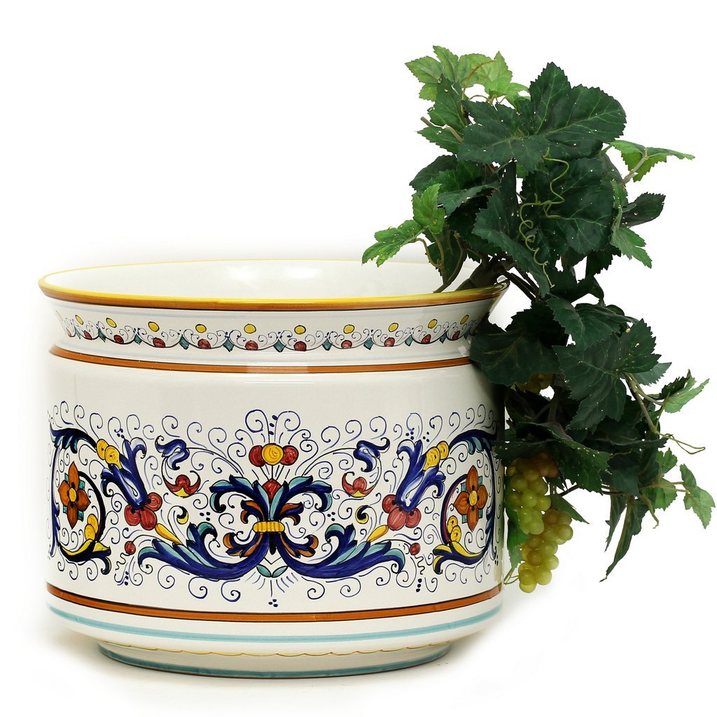 RICCO DERUTA: Cylindrical Cover Pot Ricco Deruta Design - Cachepot Planter (Large) - DERUTA OF ITALY