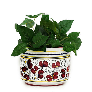 ORVIETO RED ROOSTER: Cylindrical Cover Pot - Cachepot Planter (Small) - DERUTA OF ITALY