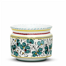 ORVIETO GREEN ROOSTER: Cylindrical Cover Pot - Cachepot Planter (Small) - DERUTA OF ITALY