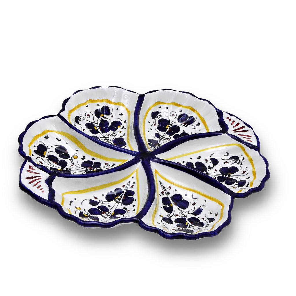 ORVIETO BLUE ROOSTER: Snack Tray Fiore/Shell - Six Compartments - DERUTA OF ITALY