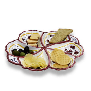 ORVIETO RED ROOSTER: Snack Tray Fiore/Shell - Six Compartments - DERUTA OF ITALY