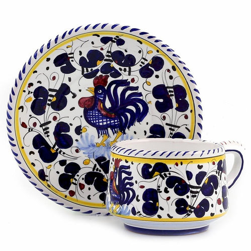 ORVIETO BLUE ROOSTER: Cup and Saucer - DERUTA OF ITALY