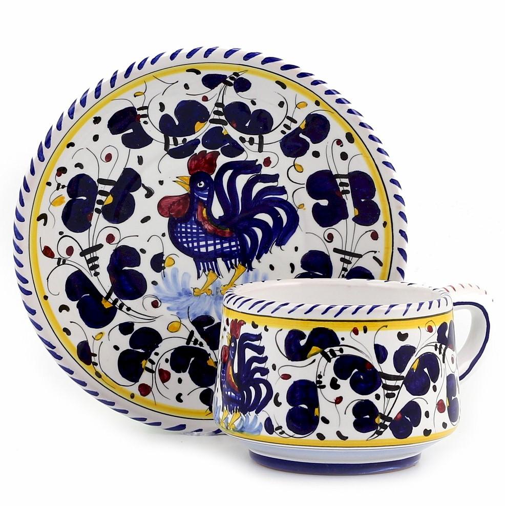 ORVIETO BLUE ROOSTER: Cup and Saucer - DERUTA OF ITALY