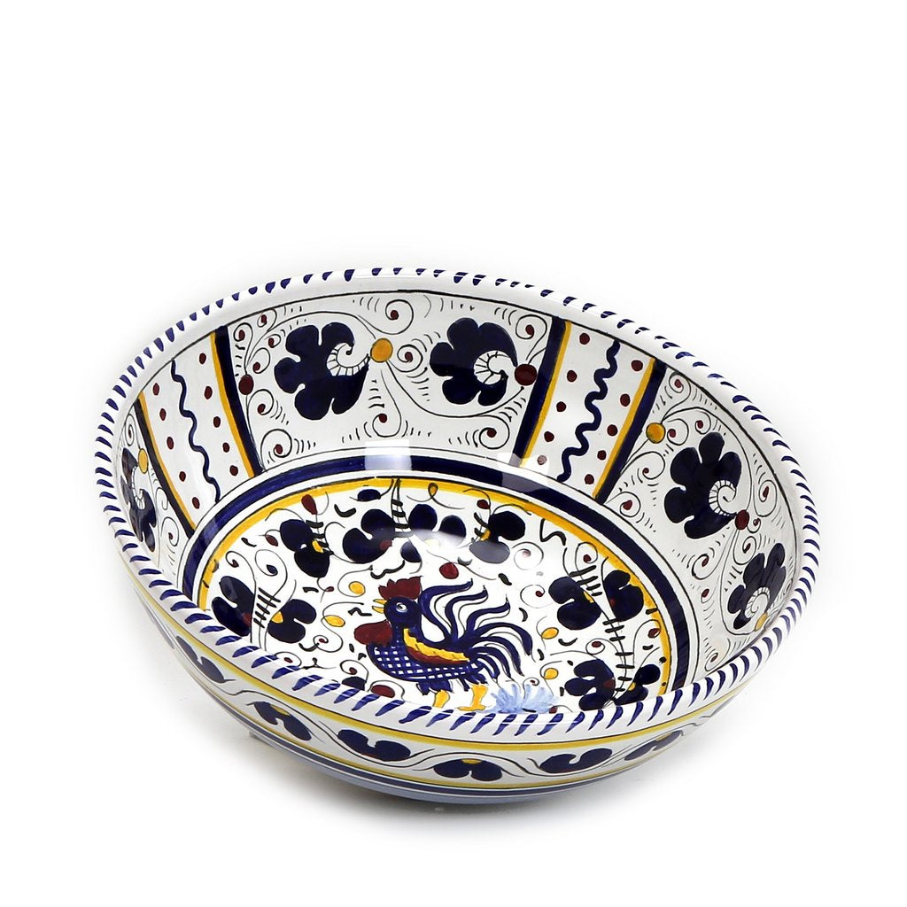 ORVIETO BLUE ROOSTER: Salad Bowl (Medium) 10" - DERUTA OF ITALY