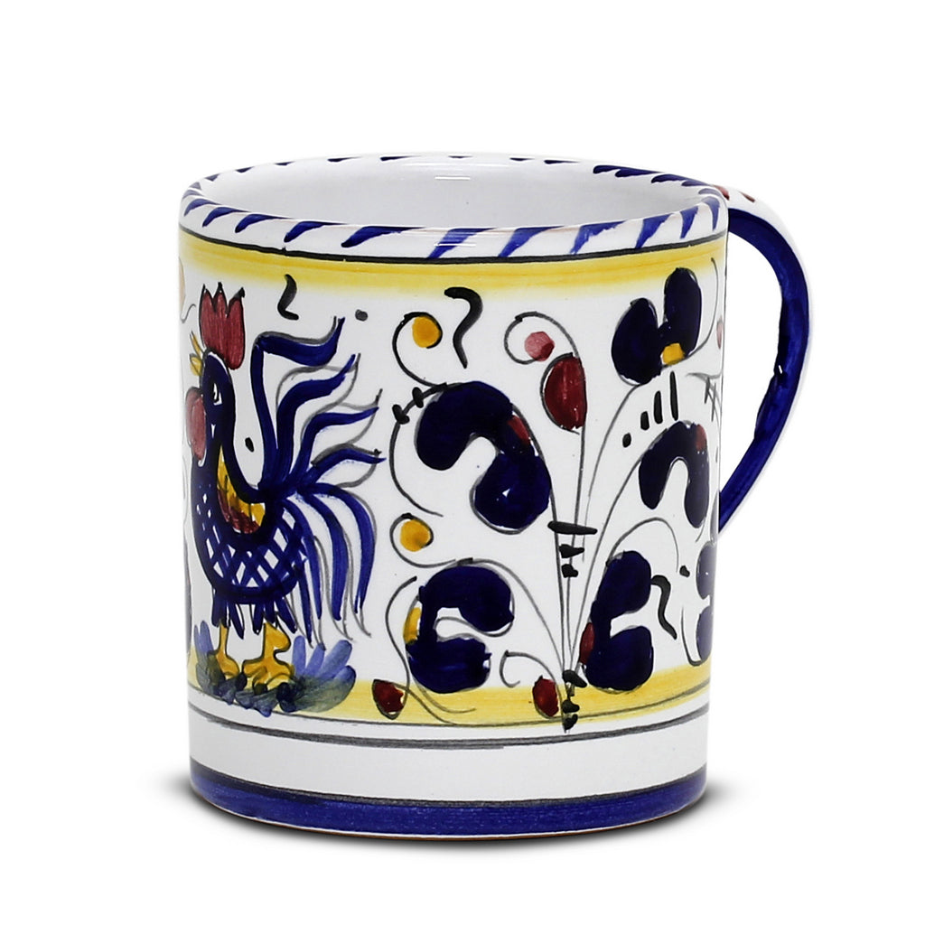 ORVIETO BLUE ROOSTER: Mug - DERUTA OF ITALY