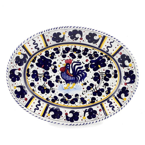 ORVIETO BLUE ROOSTER: Serving Oval Platter - DERUTA OF ITALY