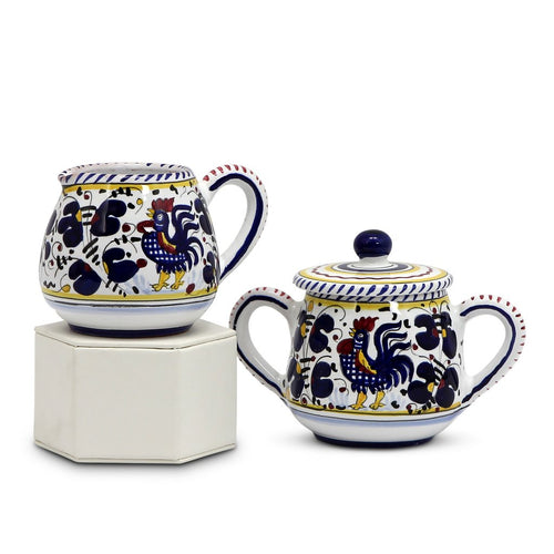 ORVIETO BLUE ROOSTER: Sugar and Creamer - DERUTA OF ITALY