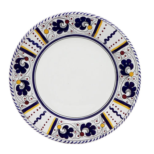 ORVIETO BLUE ROOSTER: Dinner Plate (White Center) - DERUTA OF ITALY