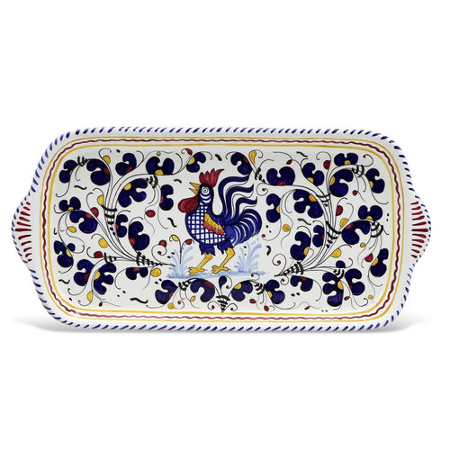 ORVIETO BLUE ROOSTER: Rectangular Tray - DERUTA OF ITALY
