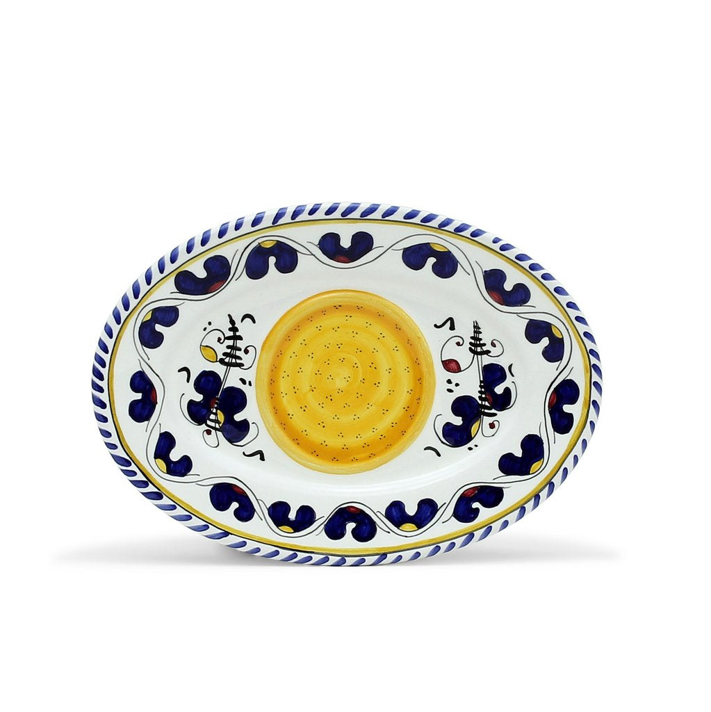 ORVIETO BLUE ROOSTER: Small Oval Tray 9