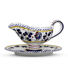 ORVIETO BLUE ROOSTER: Gravy Sauce Boat with Tray [R] - DERUTA OF ITALY