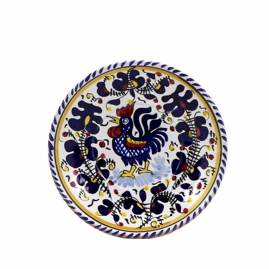 ORVIETO BLUE ROOSTER: Canape Plate - 7" Diam. Saucer [CARBONE SPECIAL] - DERUTA OF ITALY