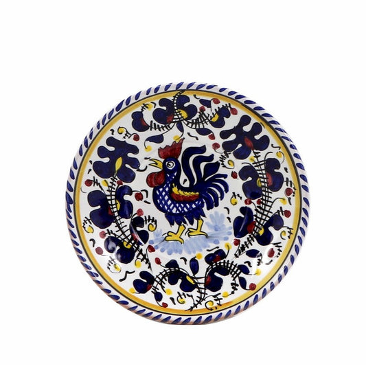 ORVIETO BLUE ROOSTER: Canape Plate - 7" Diam. Saucer [CARBONE SPECIAL] - DERUTA OF ITALY