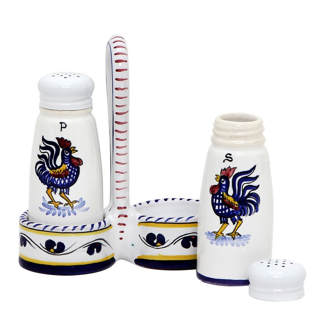 ORVIETO BLUE ROOSTER: Salt and Pepper Cruet - DERUTA OF ITALY