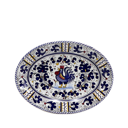 ORVIETO BLUE ROOSTER: Oval Plate - DERUTA OF ITALY