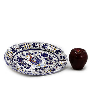 ORVIETO BLUE ROOSTER: Oval Plate - DERUTA OF ITALY