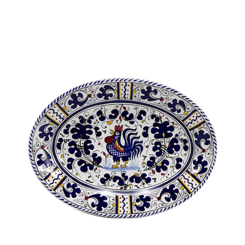 ORVIETO BLUE ROOSTER: Oval Plate - DERUTA OF ITALY
