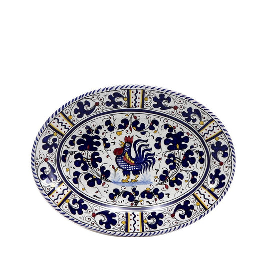ORVIETO BLUE ROOSTER: Oval Plate [CARBONE SPECIAL] - DERUTA OF ITALY