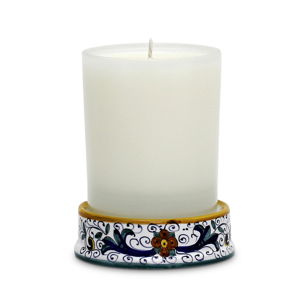 RICCO DERUTA: Frosted Glass & Ceramic Base Candle - DERUTA OF ITALY