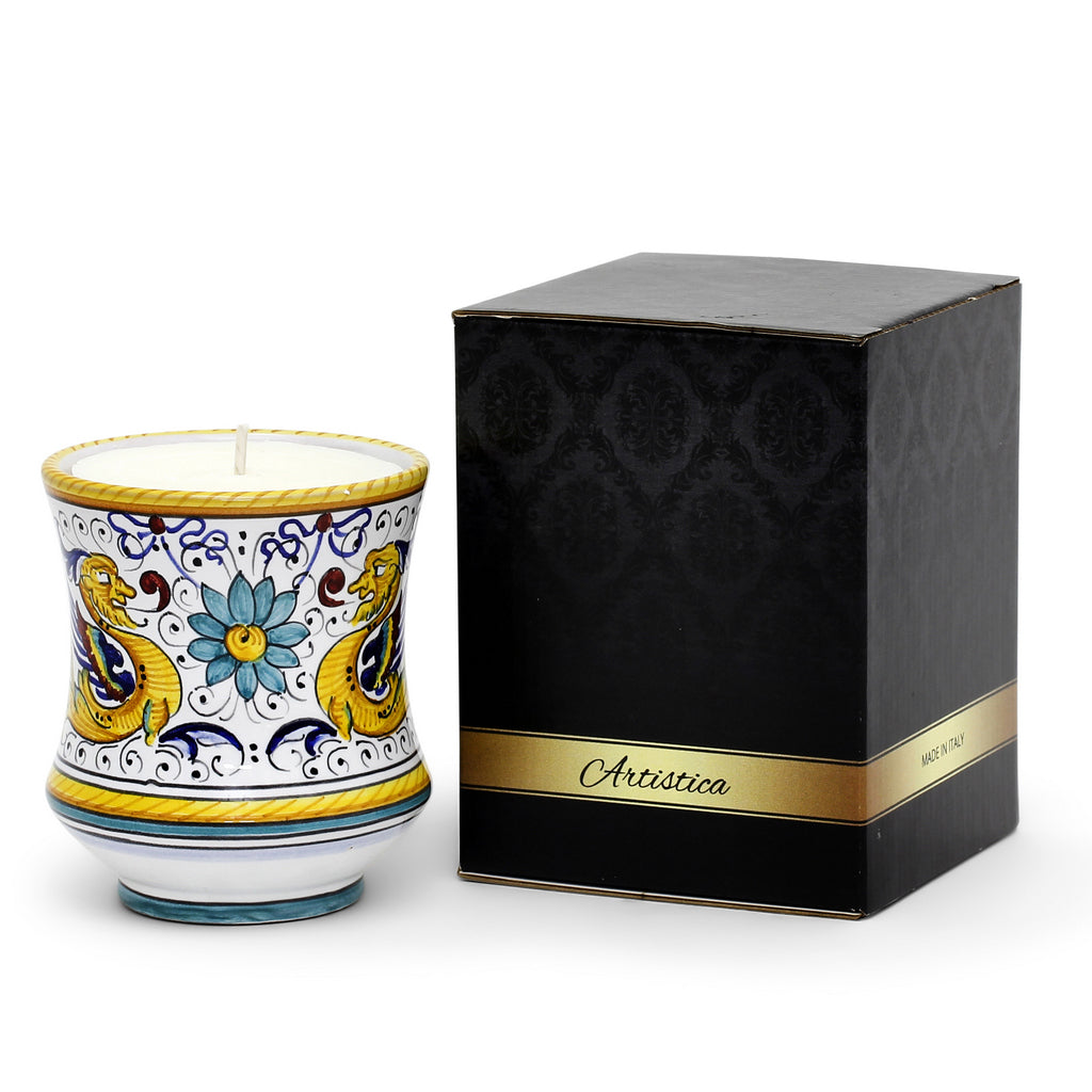 DERUTA CANDLES: Deluxe Precious Concave Candle RAFFAELLESCO DELUXE Design - DERUTA OF ITALY