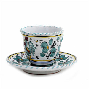ORVIETO GREEN ROOSTER: Espresso cup and Saucer - DERUTA OF ITALY
