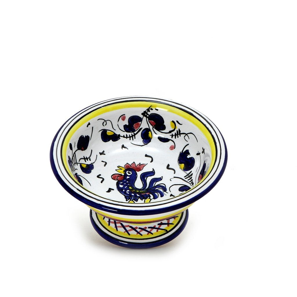 ORVIETO BLUE ROOSTER: Gelato/Fruit small footed bowl - DERUTA OF ITALY