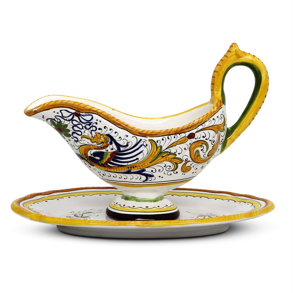 RAFFAELLESCO: Gravy Sauce Boat with Tray - DERUTA OF ITALY