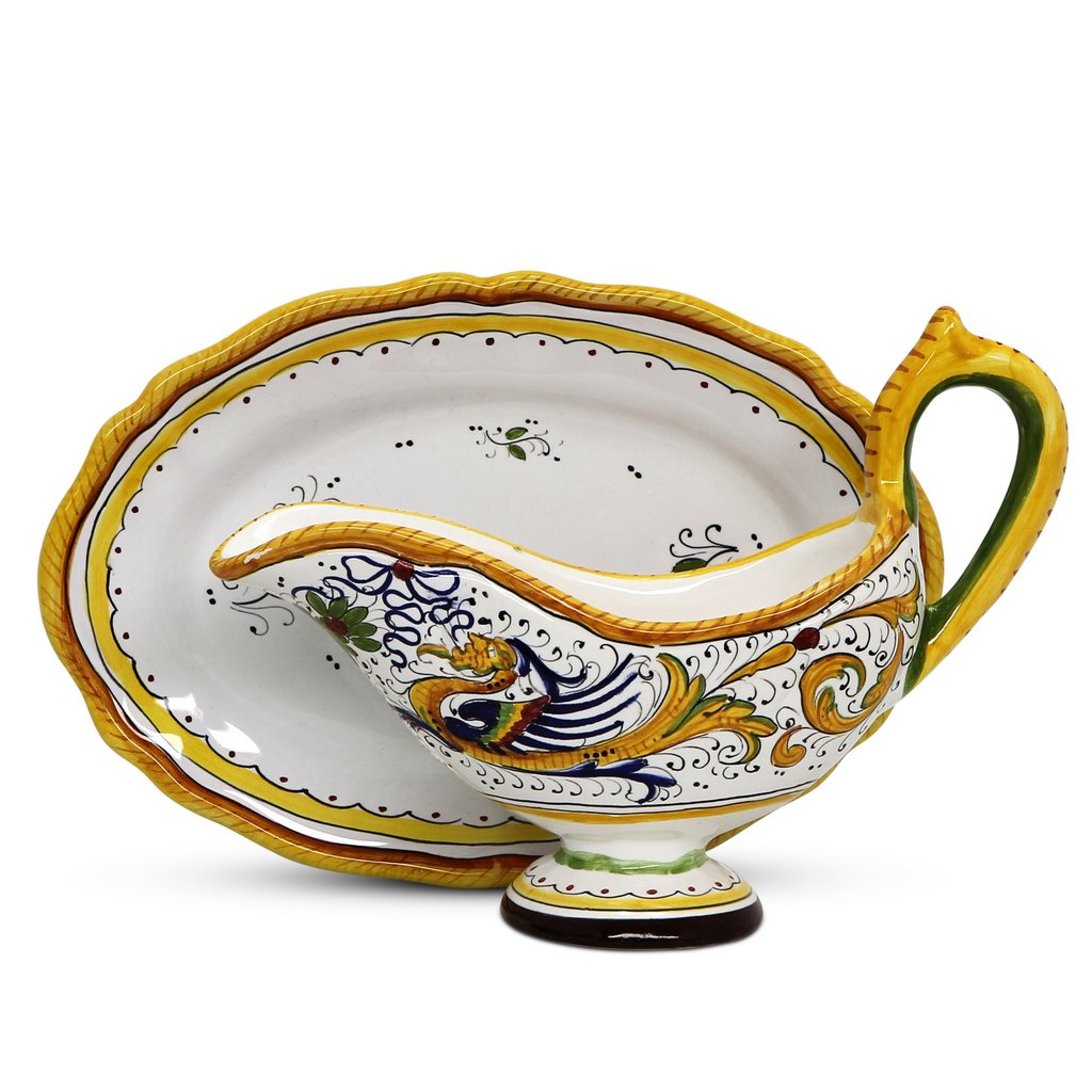 RAFFAELLESCO: Gravy Sauce Boat with Tray - DERUTA OF ITALY