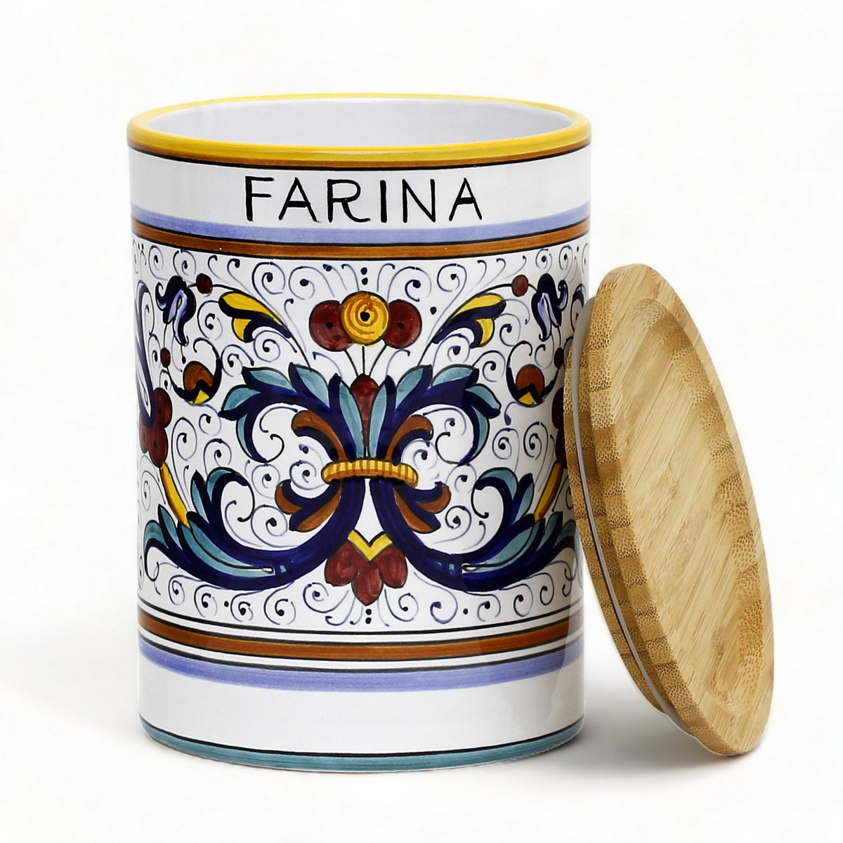 RICCO DERUTA DELUXE: NEW! Canister with Bamboo sealing Lid - 'FARINA' (Flour)