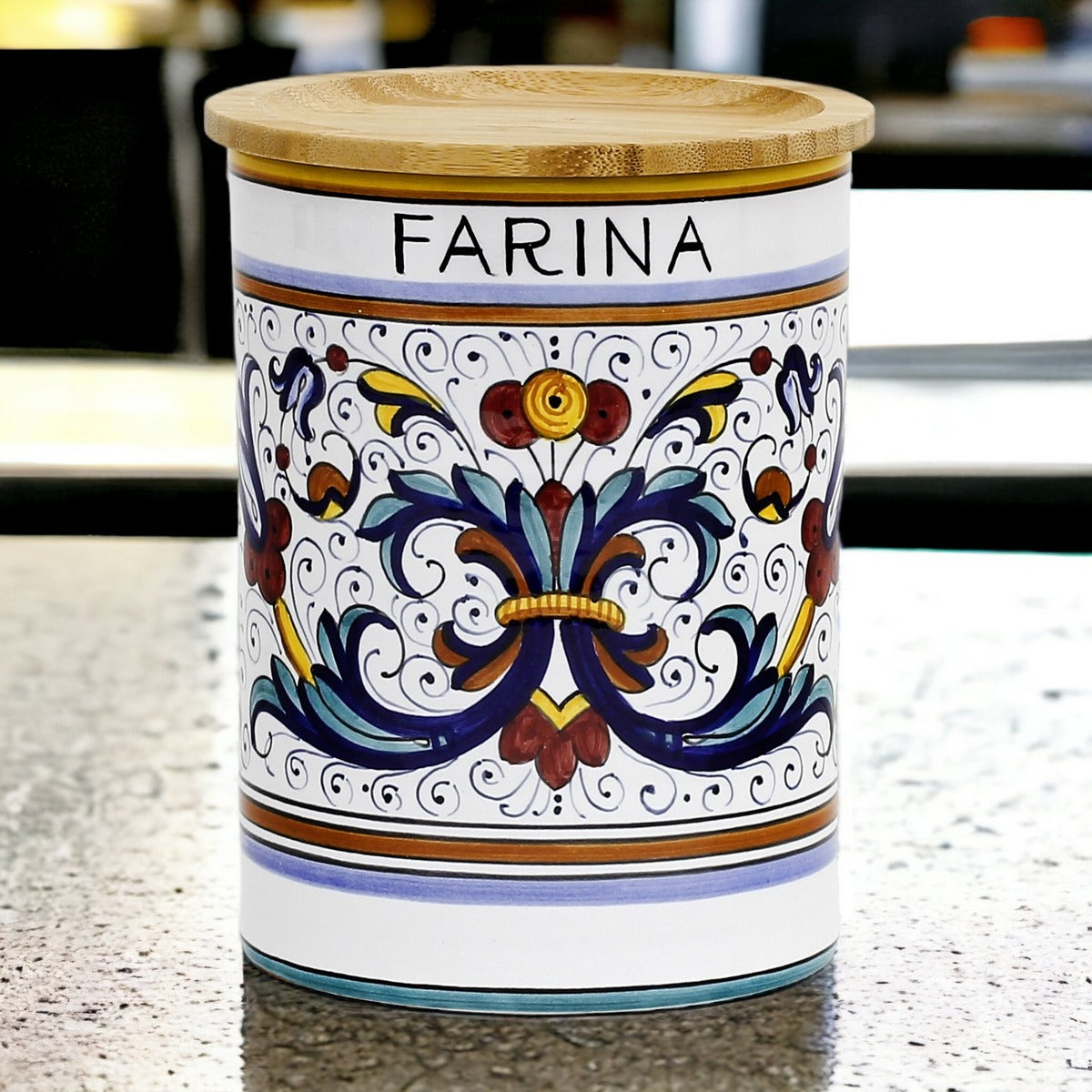 RICCO DERUTA DELUXE: NEW! Canister with Bamboo sealing Lid - 'FARINA' (Flour)