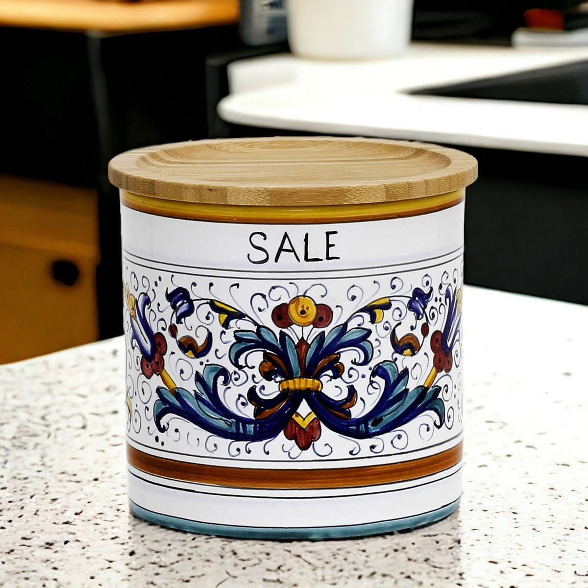 RICCO DERUTA DELUXE: NEW! Canister with Bamboo sealing Lid - 'SALE' (Salt)