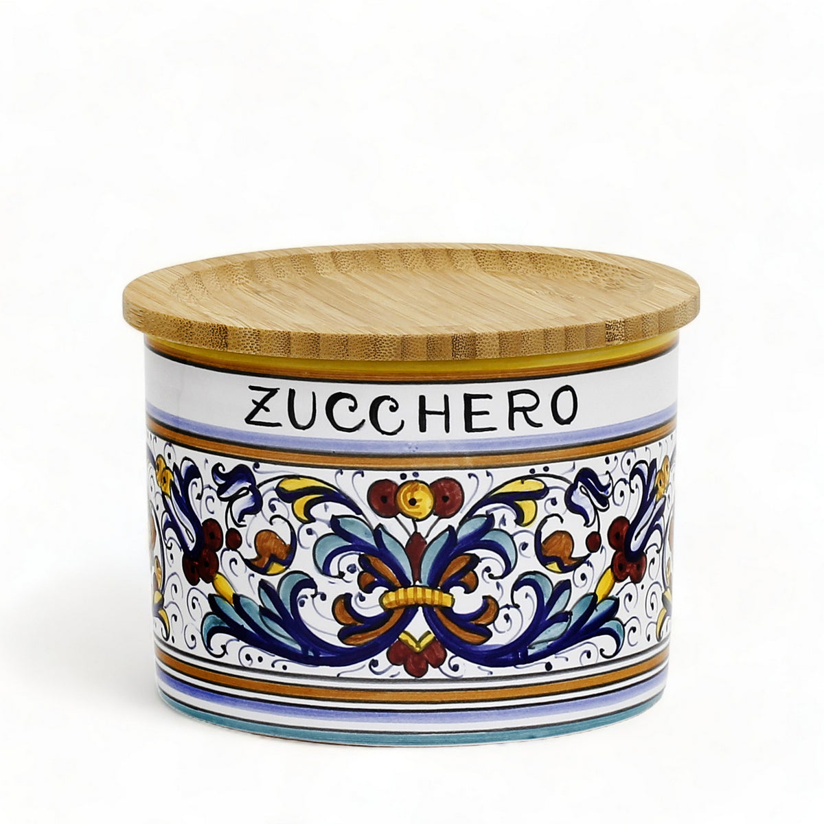 RICCO DERUTA DELUXE: NEW! Canister with Bamboo sealing Lid - 'ZUCCHERO' (Sugar)