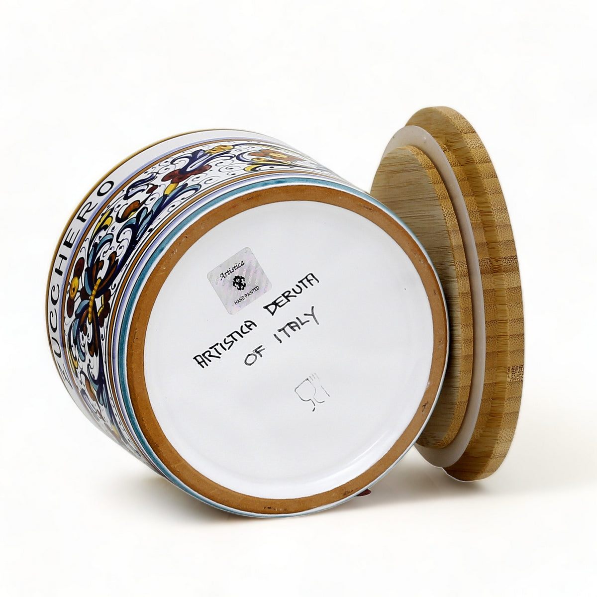 RICCO DERUTA DELUXE: NEW! Canister with Bamboo sealing Lid - 'ZUCCHERO' (Sugar)