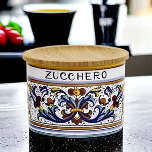 RICCO DERUTA DELUXE: NEW! Canister with Bamboo sealing Lid - 'ZUCCHERO' (Sugar)