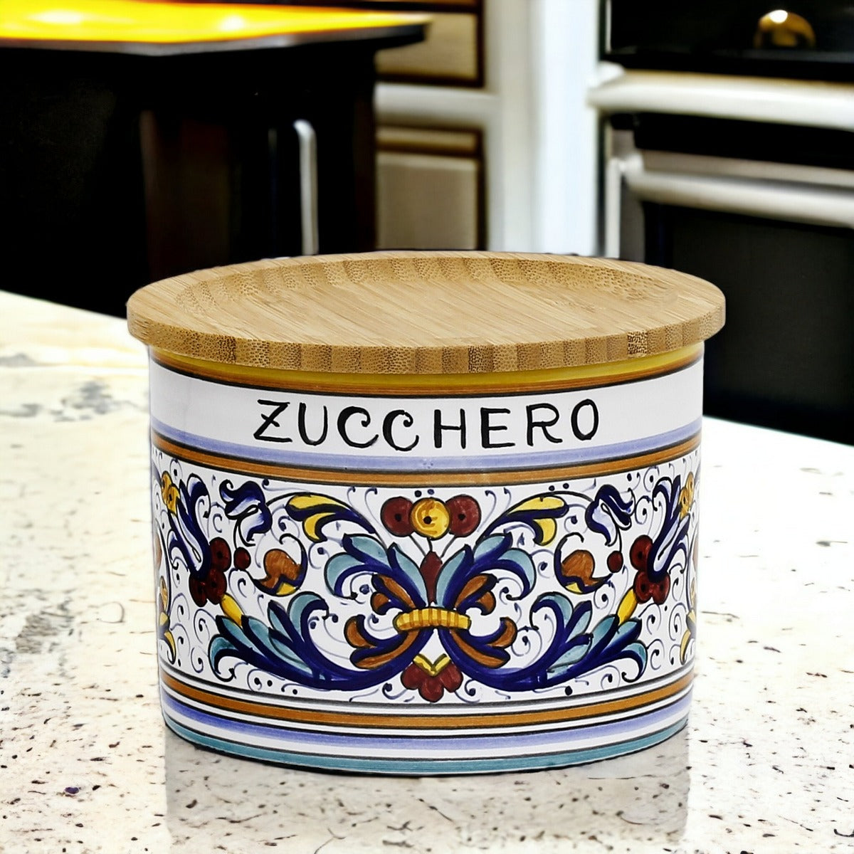 RICCO DERUTA DELUXE: NEW! Canister with Bamboo sealing Lid - 'ZUCCHERO' (Sugar)