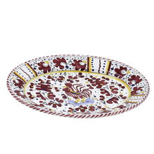 ORVIETO RED ROOSTER: Large Oval Platter [STRIPED RIM] - Artistica.com