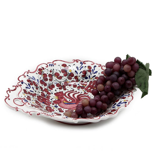 ORVIETO RED ROOSTER: Oval Tray with Handles [R] - DERUTA OF ITALY