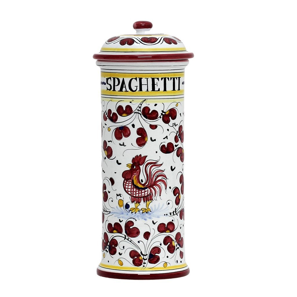 ORVIETO RED ROOSTER: Spaghetti Container Canister [R] - DERUTA OF ITALY