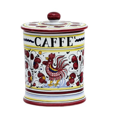 ORVIETO RED ROOSTER: Caffe' (Coffee) Container Canister - DERUTA OF ITALY