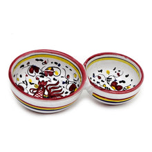ORVIETO RED ROOSTER: Olive Dish Bowl - Relish and Condiments divided bowl - DERUTA OF ITALY