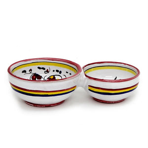 ORVIETO RED ROOSTER: Olive Dish Bowl - Relish and Condiments divided bowl - DERUTA OF ITALY