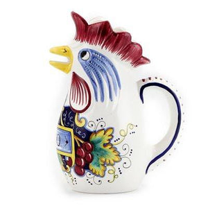 IN VINO VERITAS: Traditional Italian Rooster of Fortune Wine Pitcher (1.5 Liter 50 Oz) - DERUTA OF ITALY