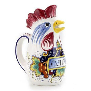 IN VINO VERITAS: Traditional Italian Rooster of Fortune Wine Pitcher (1.5 Liter 50 Oz) - DERUTA OF ITALY